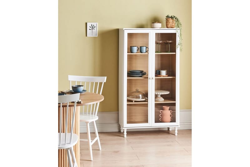 Vitrinskåp Tingledale Vit, ljust trä, 80x40x151 cm - Vit, ljust trä, 80x40x151 cm - Möbler - Vardagsrum - Tv-möbler & mediamöbler