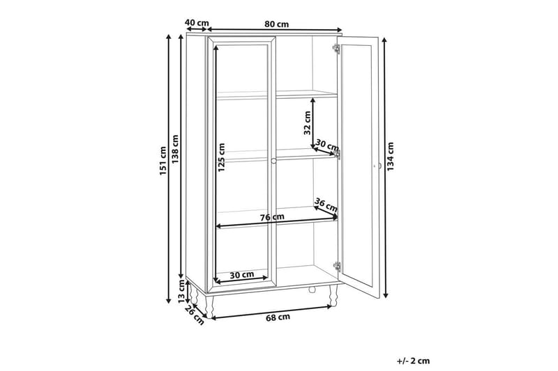 Vitrinskåp Tingledale Vit, ljust trä, 80x40x151 cm - Vit, ljust trä, 80x40x151 cm - Möbler - Vardagsrum - Tv-möbler & mediamöbler