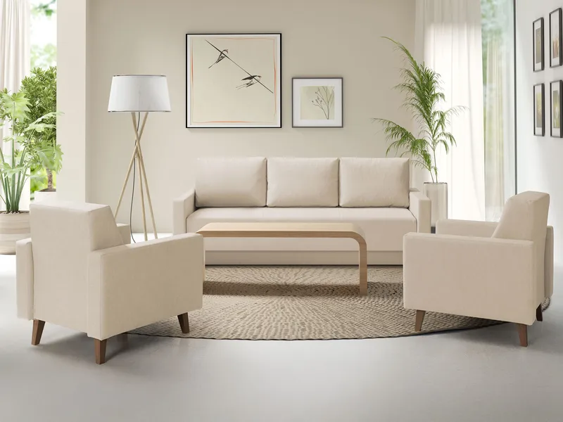 Waldsten Soffgrupp - 3-sits Bäddsoffa + 2 Fåtöljer - beige - Möbler - Vardagsrum - Soffgrupper