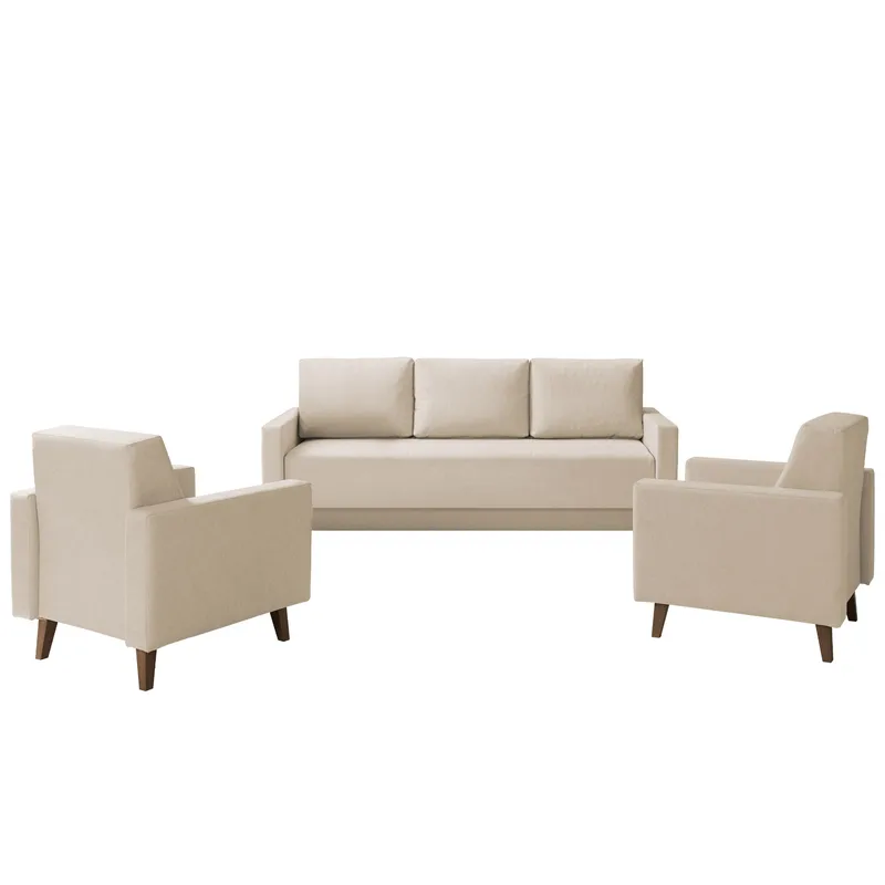 Waldsten Soffgrupp - 3-sits Bäddsoffa + 2 Fåtöljer, beige