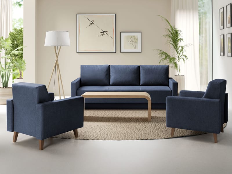 Waldsten Soffgrupp - 3-sits Bäddsoffa + 2 Fåtöljer - blå - Möbler - Vardagsrum - Soffgrupper