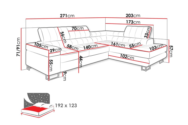 Warwick Bäddsoffa m. Schäslong 3-sits - Grå - Möbler - Vardagsrum - Bäddsoffor