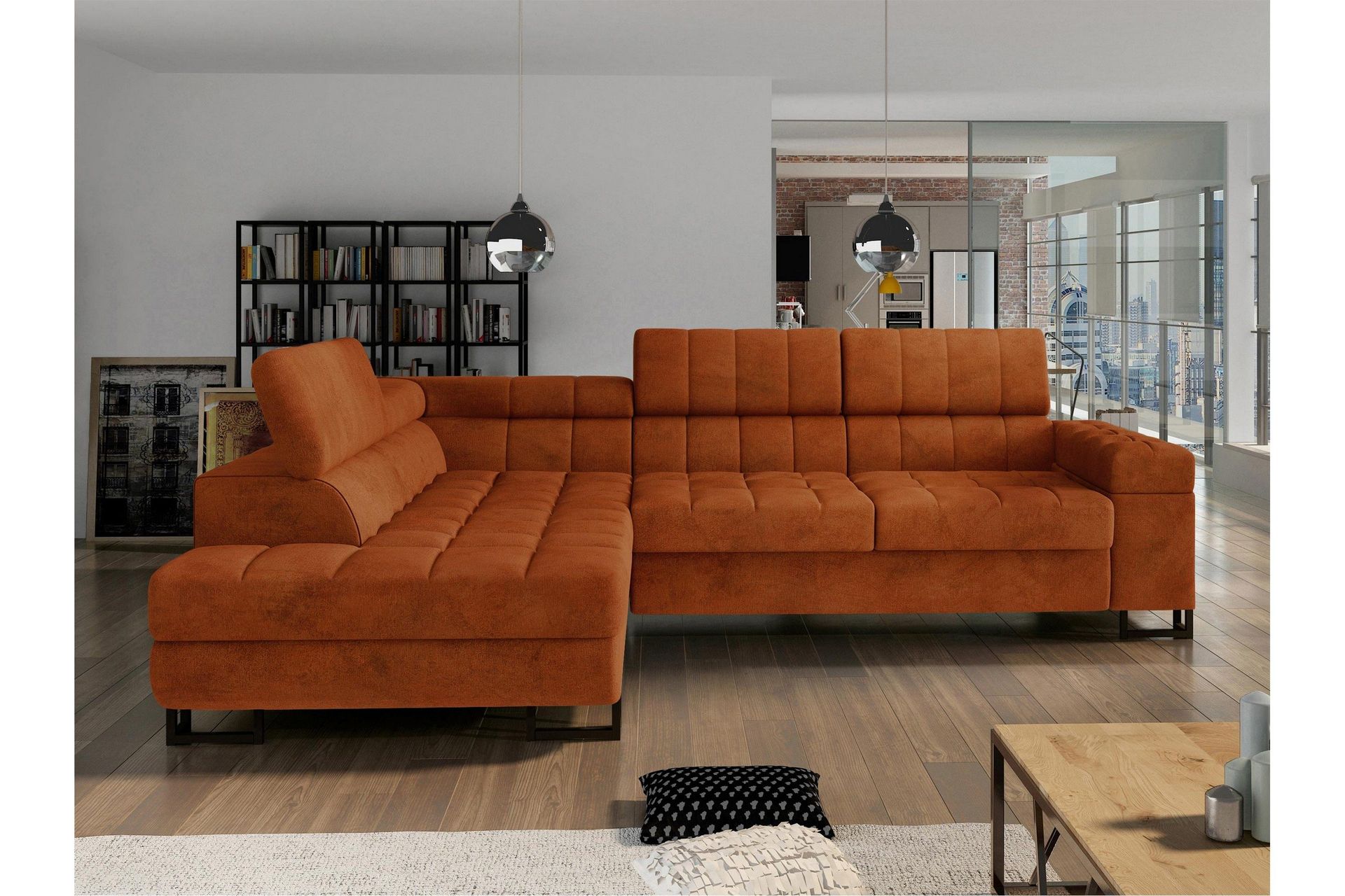 Warwick B&auml;ddsoffa m. Sch&auml;slong 3-sits - Orange