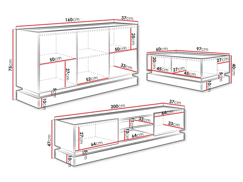 Zelric Möbelset För Vardagsrum - Svart - Möbler - Vardagsrum - Möbelset för vardagsrum