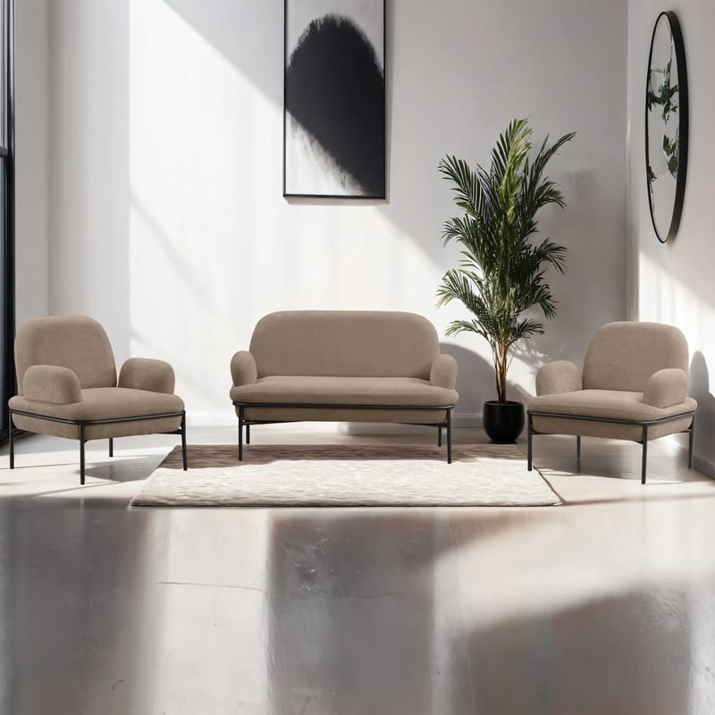 Zyricus Soffgrupp 2-sits Soffa + 2 Fåtöljer Teddy - Cappuccino - Möbler - Vardagsrum - Soffgrupper