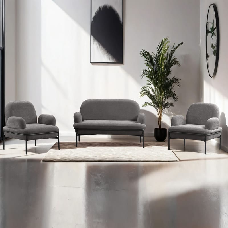 Zyricus Soffgrupp 2-sits Soffa + 2 Fåtöljer Teddy - Grå - Möbler - Vardagsrum - Soffgrupper