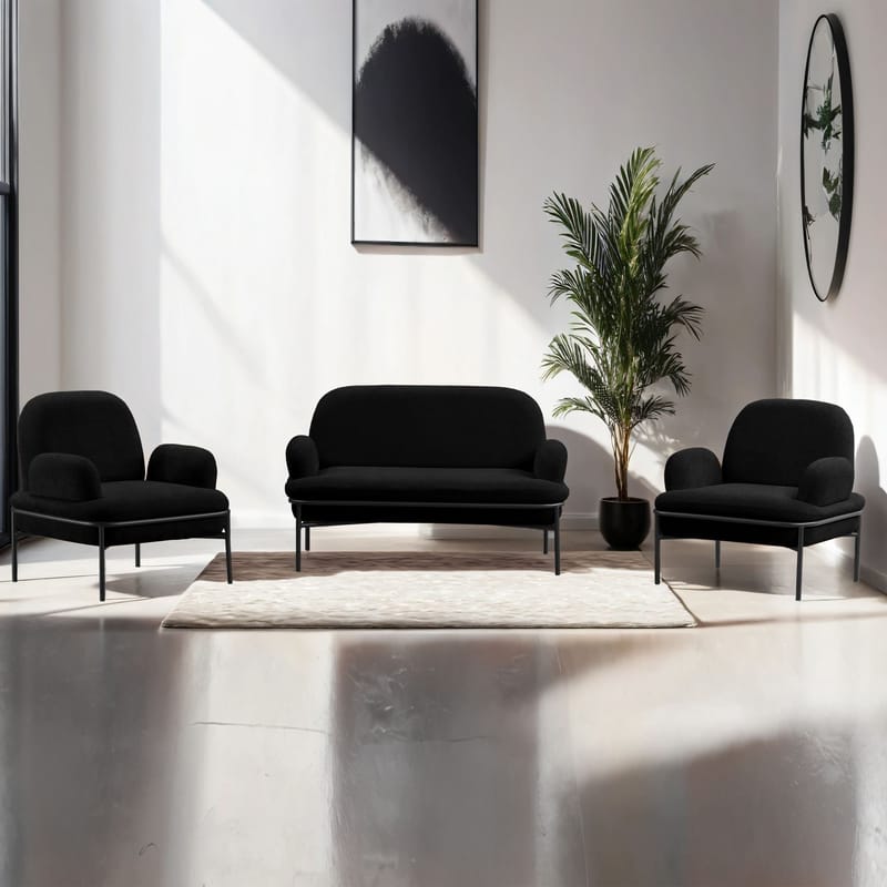 Zyricus Soffgrupp 2-sits Soffa + 2 Fåtöljer Teddy - Svart - Möbler - Vardagsrum - Soffgrupper