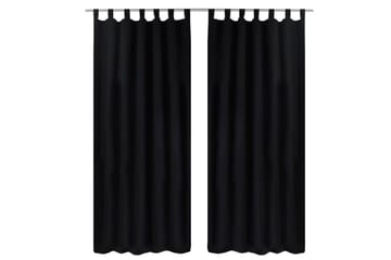 2-pack gardiner med öglor i svart microsatin 140x245 cm