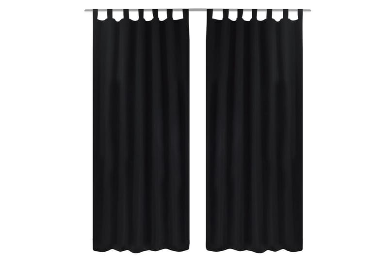 2-pack gardiner med öglor i svart microsatin 140x225 cm - Svart - Gardiner & gardinupphängning
