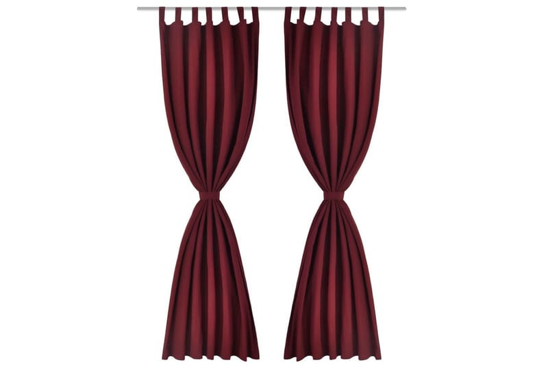 2-pack gardiner med öglor i vinröd microsatin 140x225 cm - Röd - Gardiner & gardinupphängning