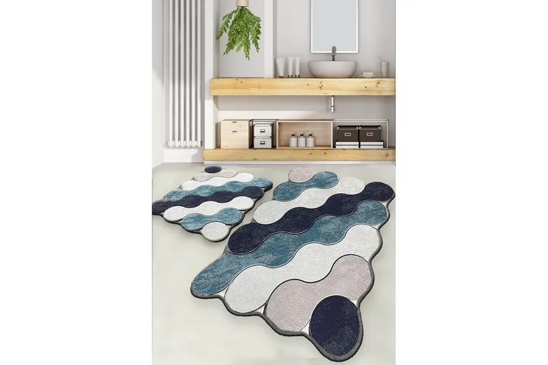 Badrumsmattset (2 delar) Sufia Blå / Mörkblå / Vit / Beige - Blå / Mörkblå / Vit / Beige - Textilier & mattor - Badrumstextilier