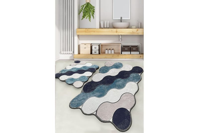 Badrumsmattset (2 delar) Sufia Blå / Mörkblå / Vit / Beige - Blå / Mörkblå / Vit / Beige - Textilier & mattor - Badrumstextilier