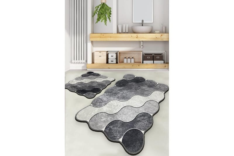 Badrumsmattset (2 delar) Sufia Grå / Ljusgrå / Vit - Grå / Ljusgrå / Vit - Textilier & mattor - Badrumstextilier