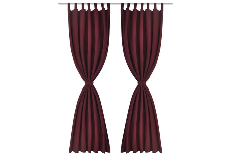 2-pack gardiner med öglor i vinröd microsatin 140x175 cm - Gardiner & gardinupphängning