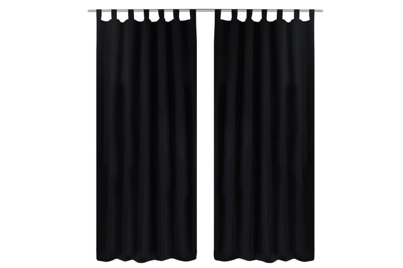 2-pack gardiner med öglor i svart microsatin 140x245 cm - Textilier & mattor - Gardiner & gardinupphängning