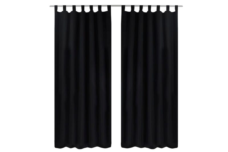 2-pack gardiner med öglor i svart microsatin 140x245 cm - Gardiner & gardinupphängning