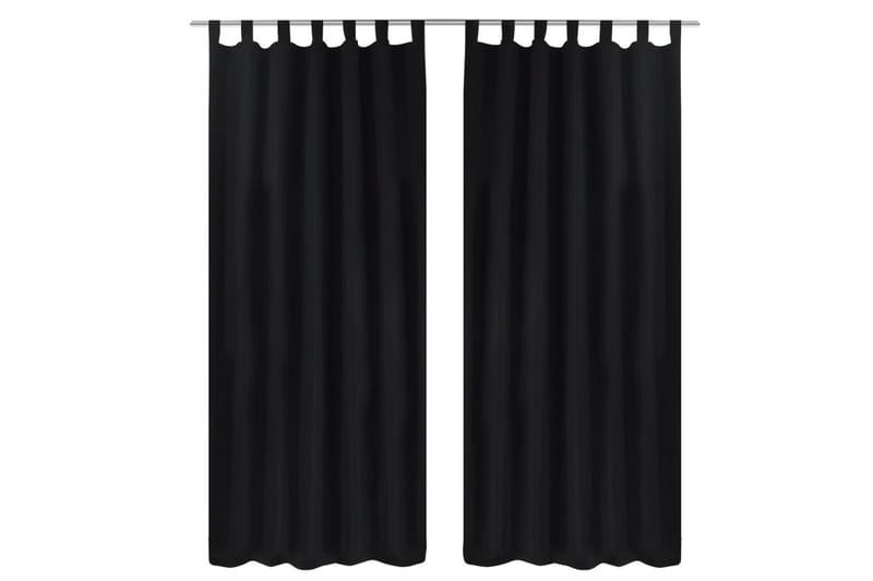 2-pack gardiner med öglor i svart microsatin 140x225 cm - Svart - Textilier & mattor - Gardiner & gardinupphängning
