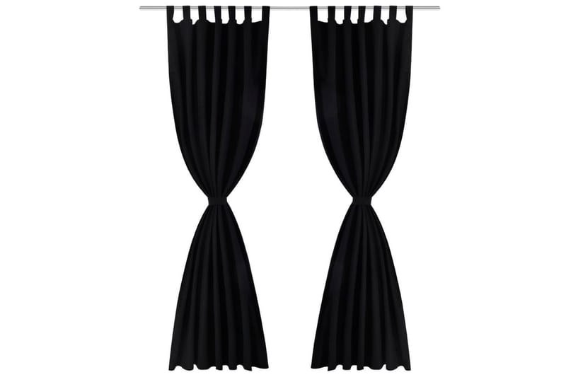 2-pack gardiner med öglor i svart microsatin 140x245 cm - Gardiner & gardinupphängning