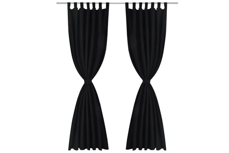 2-pack gardiner med öglor i svart microsatin 140x175 cm - Textilier & mattor - Gardiner & gardinupphängning