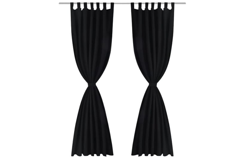 2-pack gardiner med öglor i svart microsatin 140x175 cm - Gardiner & gardinupphängning
