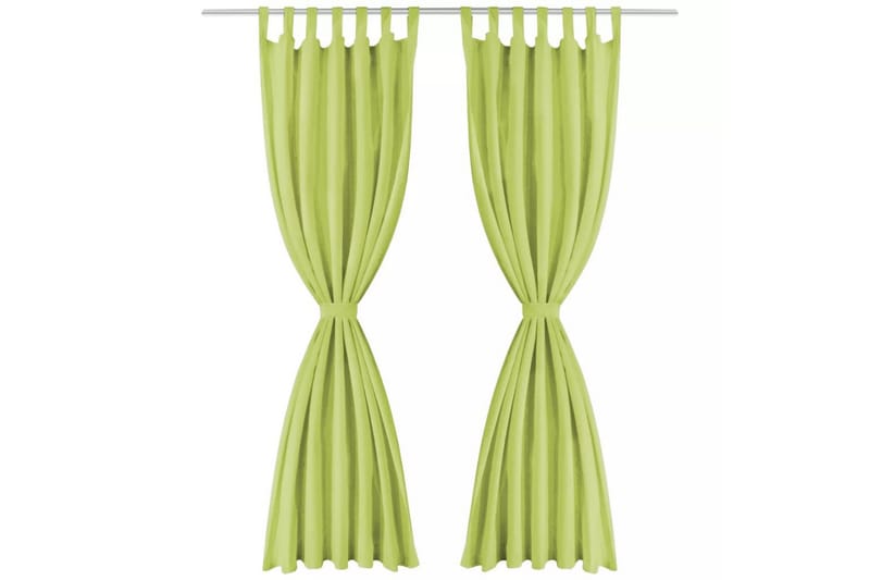 Gardiner i microsatin 2 st med öglor 140x175 cm grön - Grön - Textilier & mattor - Gardiner & gardinupphängning
