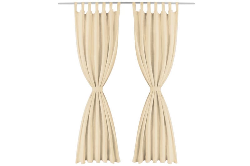 Gardiner i microsatin 2 st med öglor 140x225 cm beige - Beige - Textilier & mattor - Gardiner & gardinupphängning