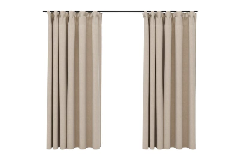 Mörkläggningsgardin med krokar linnelook 2 st beige 140x175 - Gardiner & gardinupphängning