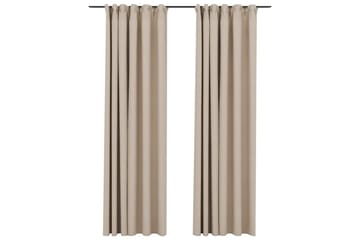 Mörkläggningsgardin med krokar linnelook 2 st beige 140x225