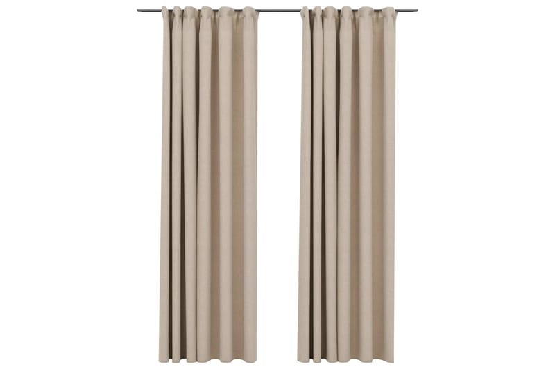 Mörkläggningsgardin med krokar linnelook 2 st beige 140x225 - Textilier & mattor - Gardiner & gardinupphängning