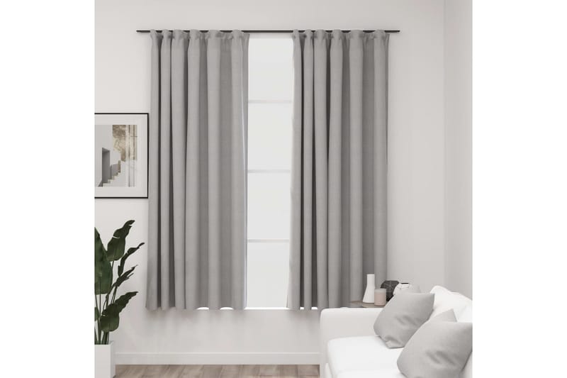 Mörkläggningsgardin med krokar linnelook 2 st grå 140x175 cm - Textilier & mattor - Gardiner & gardinupphängning