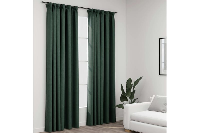 Mörkläggningsgardin med krokar linnelook 2 st grön 140x245 c - Textilier & mattor - Gardiner & gardinupphängning