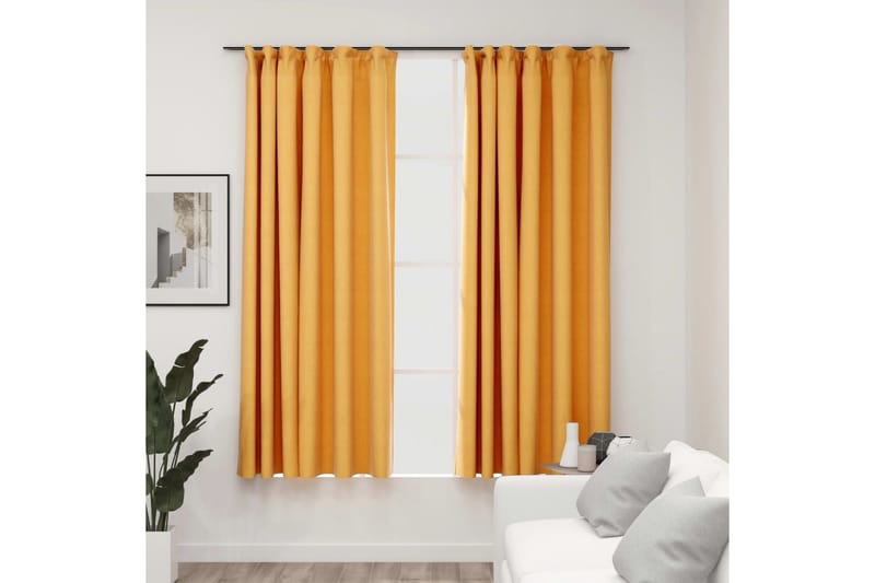 Mörkläggningsgardin med krokar linnelook 2 st gul 140x175 cm - Textilier & mattor - Gardiner & gardinupphängning
