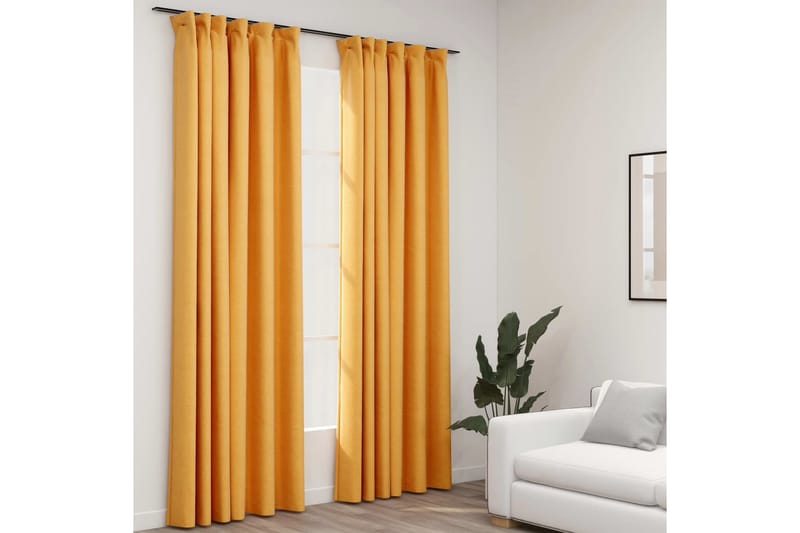 Mörkläggningsgardin med krokar linnelook 2 st gul 140x225 cm - Textilier & mattor - Gardiner & gardinupphängning
