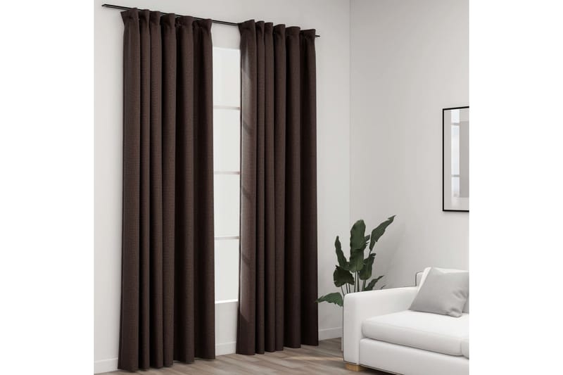 Mörkläggningsgardin med krokar linnelook 2 st taupe 140x245 - Gardiner & gardinupphängning