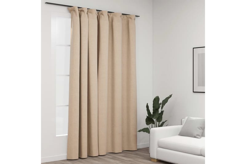 Mörkläggningsgardin med krokar linnelook beige 290x245 cm - Textilier & mattor - Gardiner & gardinupphängning