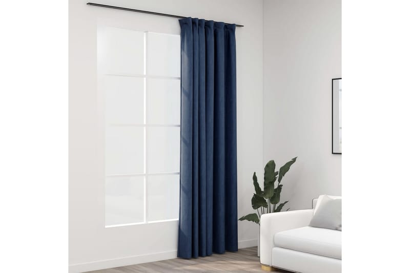 Mörkläggningsgardin med krokar linnelook blå 290x245 cm - Textilier & mattor - Gardiner & gardinupphängning