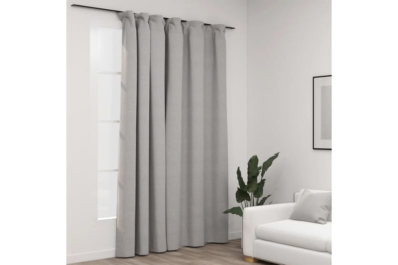 Mörkläggningsgardin med krokar linnelook grå 290x245 cm - Textilier & mattor - Gardiner & gardinupphängning
