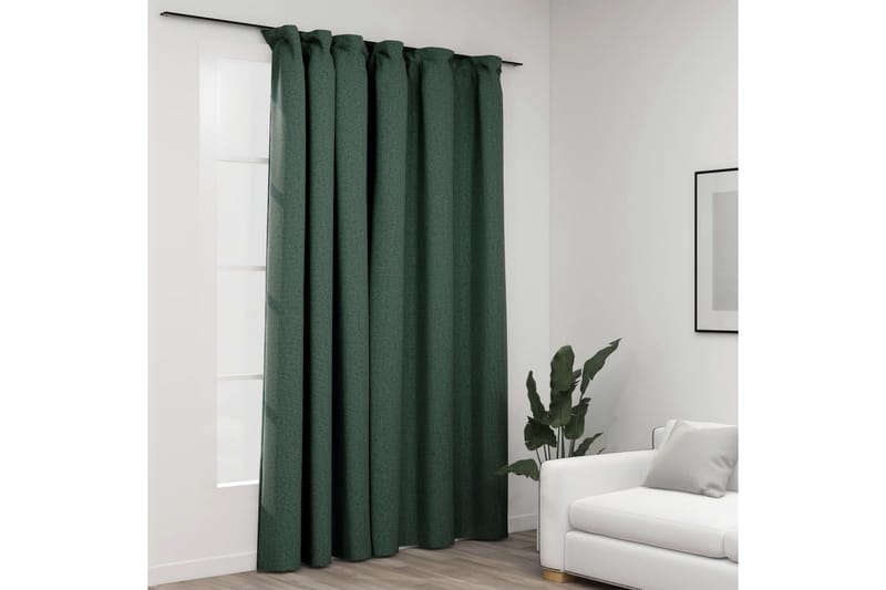 Mörkläggningsgardin med krokar linnelook grön 290x245 cm - Textilier & mattor - Gardiner & gardinupphängning