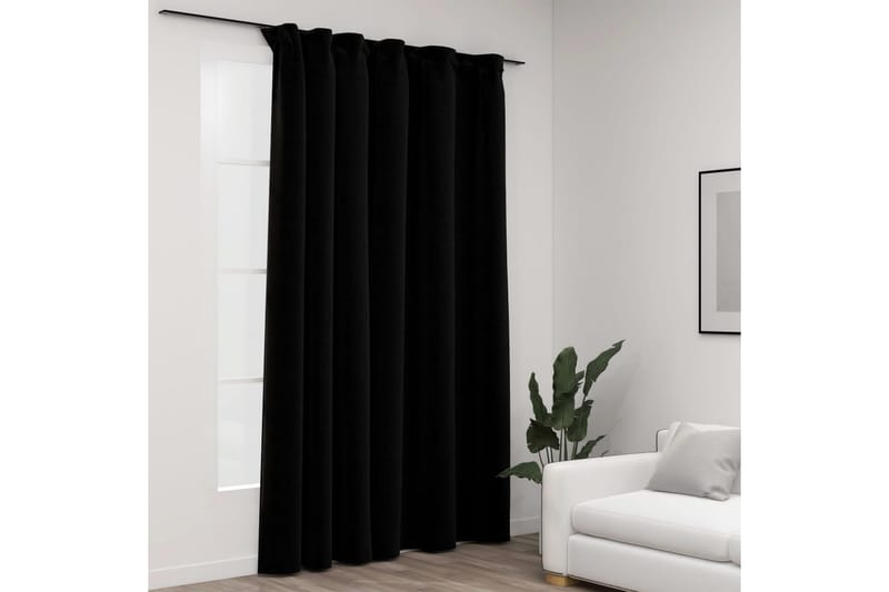 Mörkläggningsgardin med krokar linnelook svart 290x245 cm - Textilier & mattor - Gardiner & gardinupphängning
