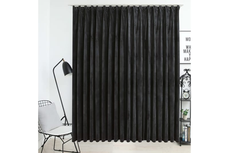 Mörkläggningsgardin med krokar sammet antracit 290x245 cm - Textilier & mattor - Gardiner & gardinupphängning