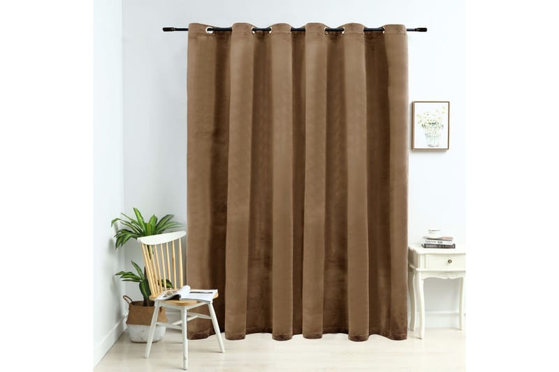 Mörkläggningsgardin med metallringar sammet beige 290x245 cm - Textilier & mattor - Gardiner & gardinupphängning