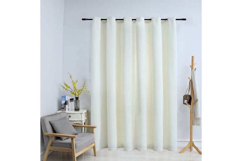 Mörkläggningsgardin med metallringar sammet gräddvit 290x245 - Textilier & mattor - Gardiner & gardinupphängning