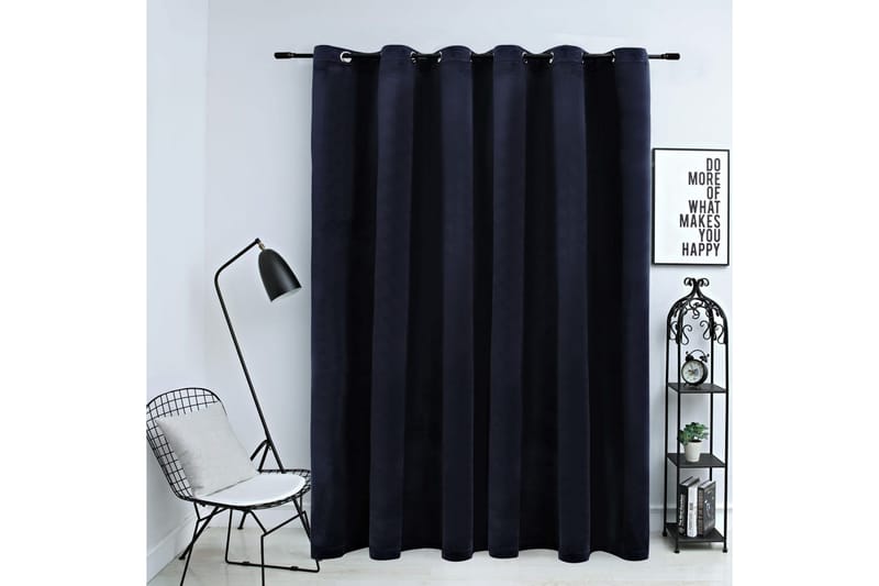 Mörkläggningsgardin med metallringar sammet svart 290x245 cm - Textilier & mattor - Gardiner & gardinupphängning