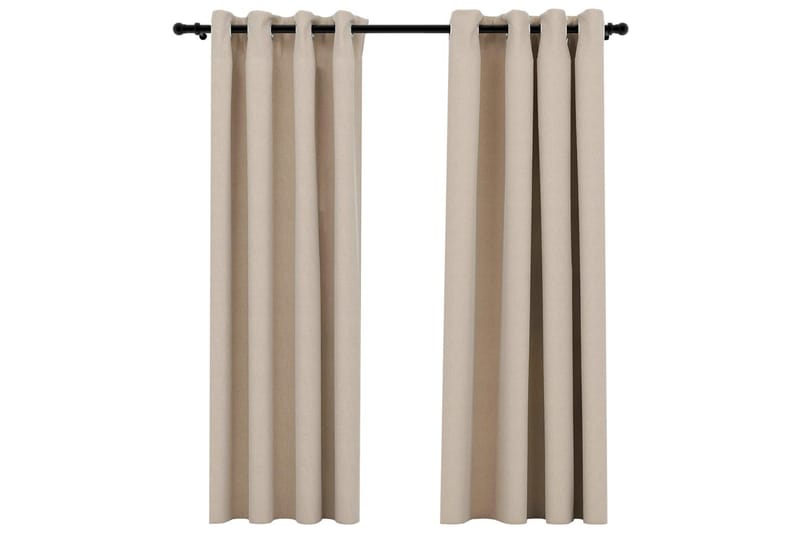 Mörkläggningsgardin med öljetter linnelook 2 st beige 140x17 - Textilier & mattor - Gardiner & gardinupphängning