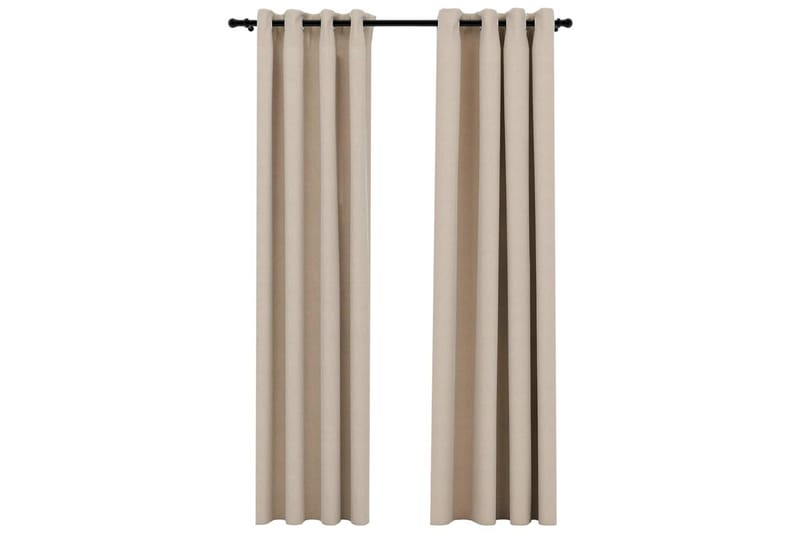 Mörkläggningsgardin med öljetter linnelook 2 st beige 140x24 - Textilier & mattor - Gardiner & gardinupphängning