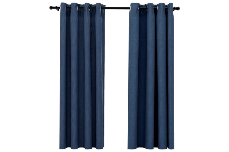 Mörkläggningsgardin med öljetter linnelook 2 st blå 140x175c - Textilier & mattor - Gardiner & gardinupphängning