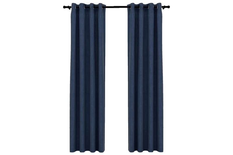 Mörkläggningsgardin med öljetter linnelook 2 st blå 140x245c - Textilier & mattor - Gardiner & gardinupphängning