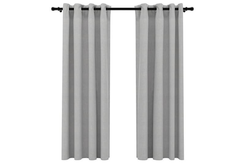 Mörkläggningsgardin med öljetter linnelook 2 st grå 140x175c - Textilier & mattor - Gardiner & gardinupphängning