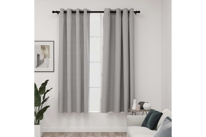 Mörkläggningsgardin med öljetter linnelook 2 st grå 140x175c - Textilier & mattor - Gardiner & gardinupphängning