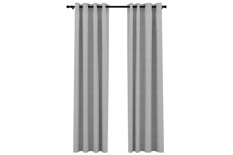 Mörkläggningsgardin med öljetter linnelook 2 st grå 140x225c - Textilier & mattor - Gardiner & gardinupphängning